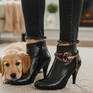 NEW Women Bronze Brown Metal Boot Chain Bracelets Anklet Shoe Scorpion Charm SET